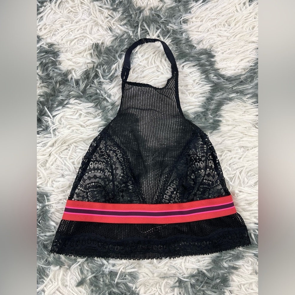Victoria’s Secret Women’s Black Lace Mesh High Neck Halter Bra Bralette Banded S